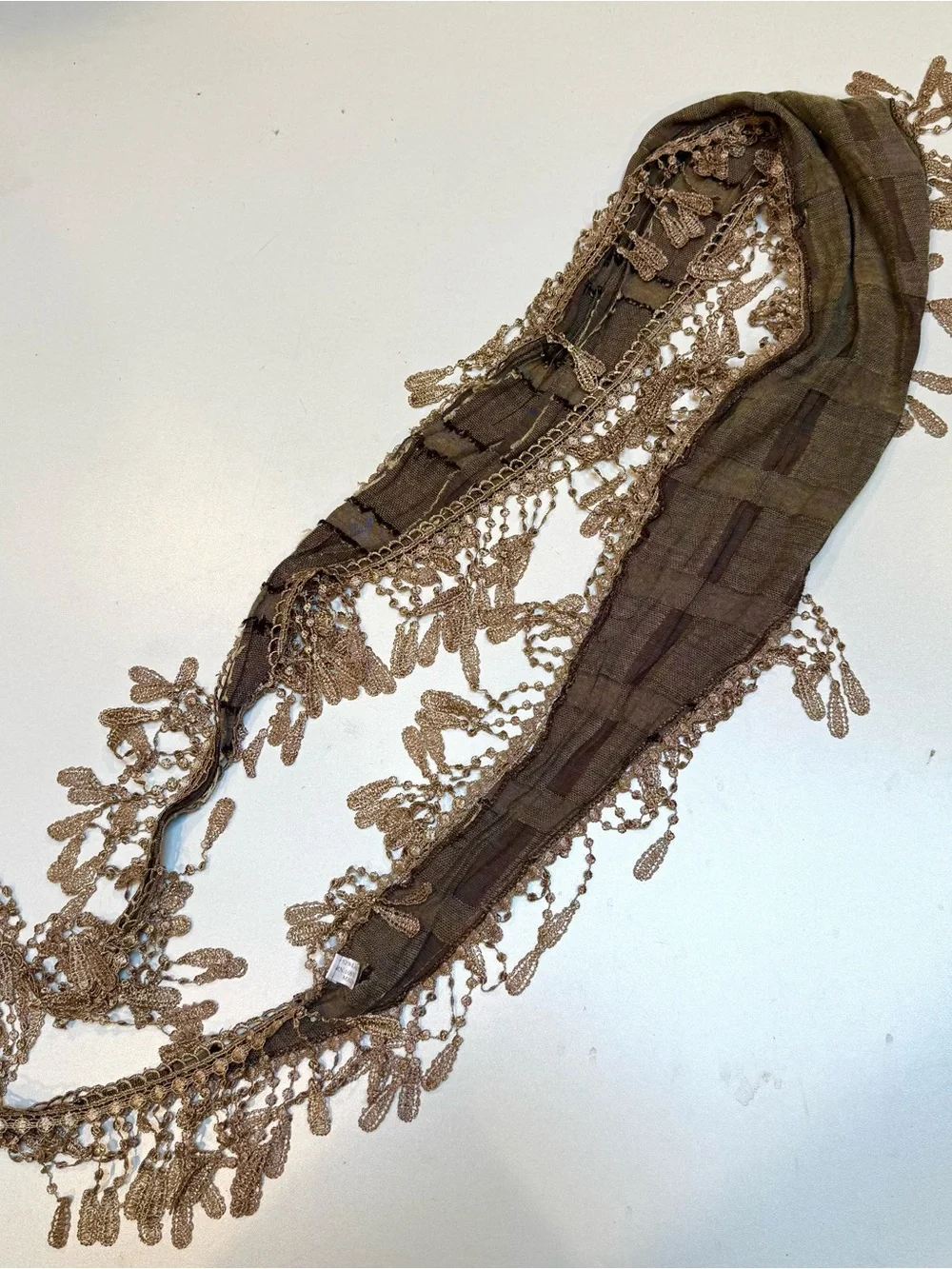 Boho Crochet Fringe Scarf - Brown